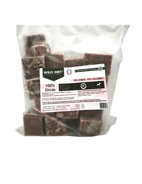 Wild Diet Dinde cubes 1kg (chiens)