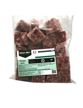 Wild Diet Poulet/Porc cubes 1kg (chiens)