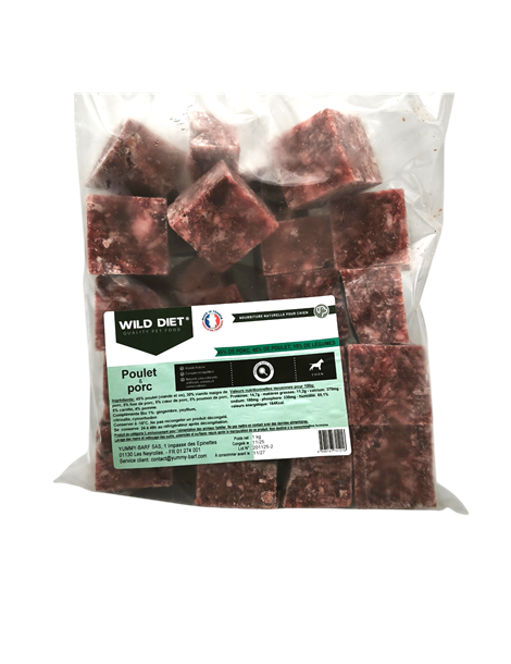 Wild Diet Poulet/Porc cubes 1kg (chiens)