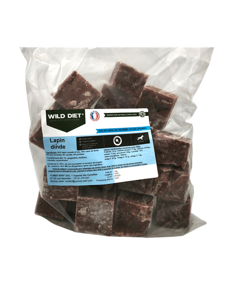 Wild Diet Lapin / Dinde cubes 1kg (chiens)